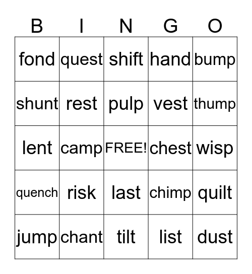 Consonants, Digraphs, or Blends Bingo Card