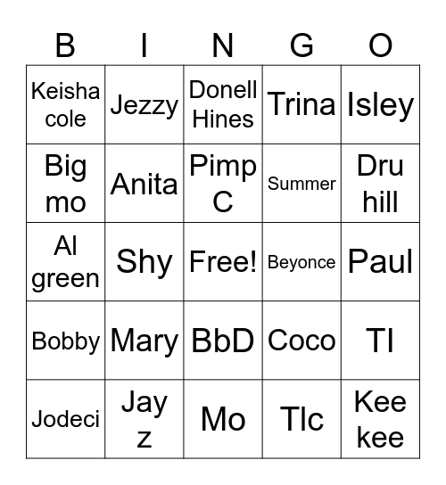 R&B  Bingo Card