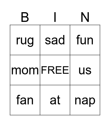 Word Bingo Card
