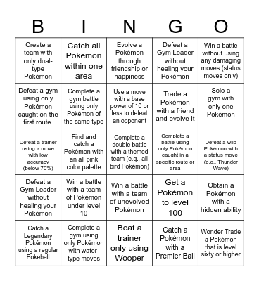 Pokemon Bingo Card