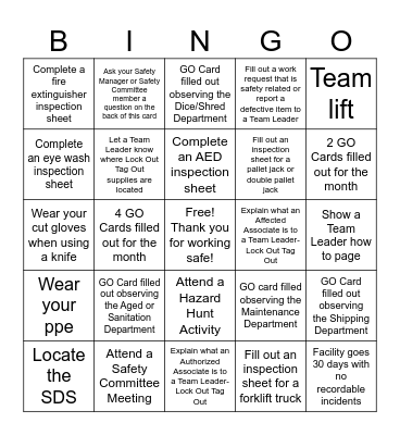 Safety Bingo 1st Quarter Bingo Card