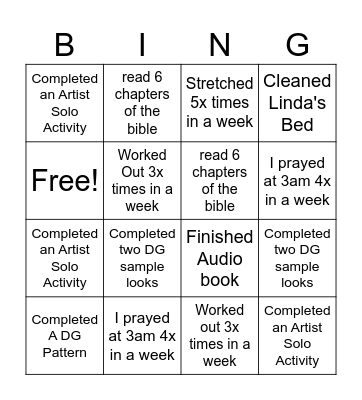 January- February Bingo Card
