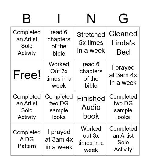 January- February Bingo Card