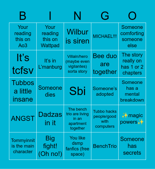 Dsmp fanfic bingo Card