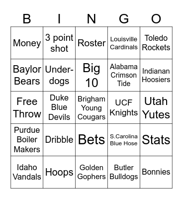 March Madness College Basketball Bingo Card