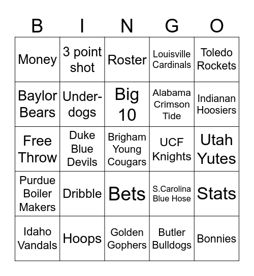 March Madness College Basketball Bingo Card