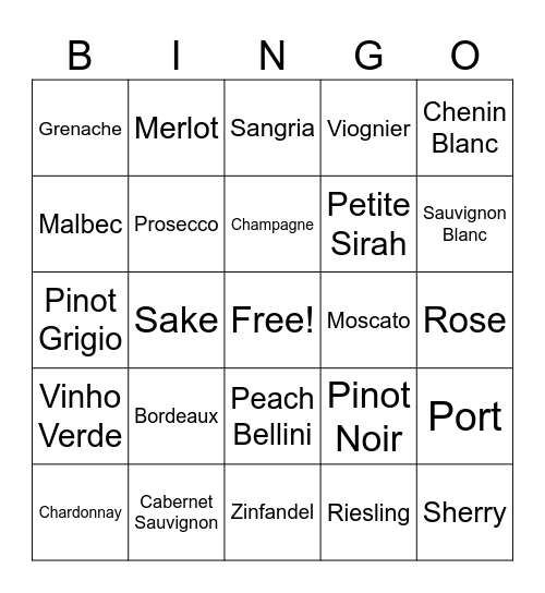 Wine Bingo! Bingo Card