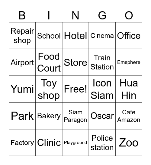 Places Bingo Card