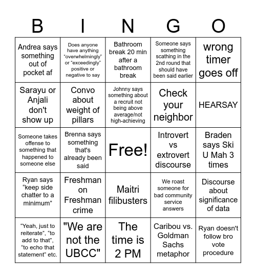 Bro Vote Bingo Card