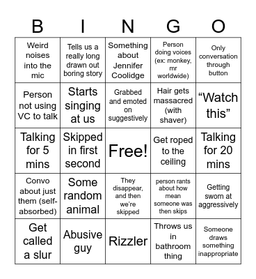 Neighbors Bingo Card