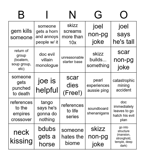 Hermitcraft S10 Bingo Card