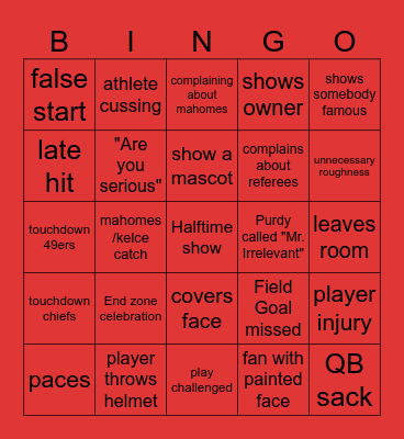 Super Bowl Bingo Card