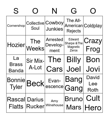 SONGO GAME 2 Bingo Card