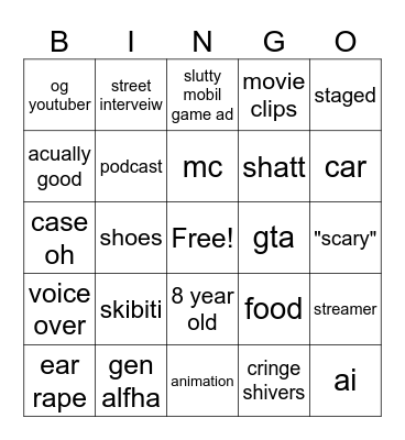 you tube shorts Bingo Card