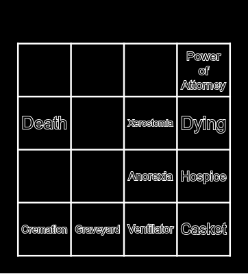 End of Life Bingo Card