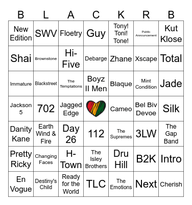 BLACK GIRL/BOY R&B GROUPS Bingo Card