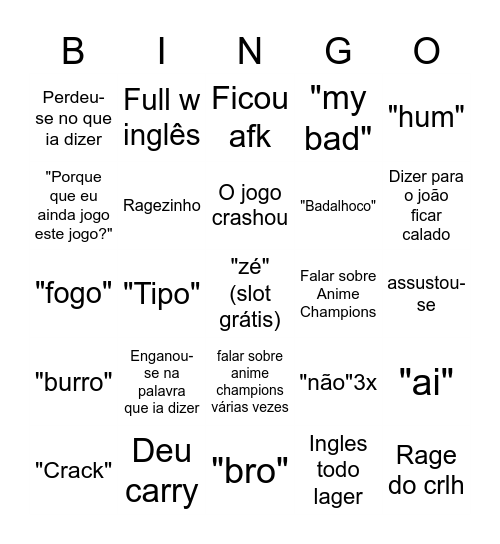 Bingo do gomes Bingo Card