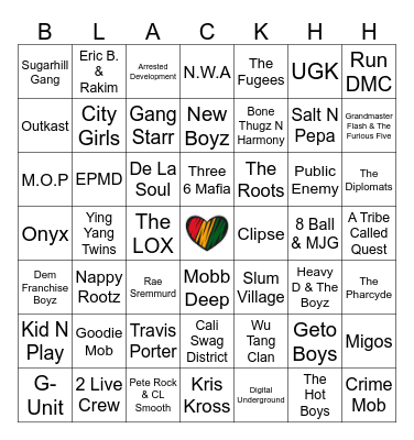 BLACK GIRL/BOY RAP GROUPS Bingo Card