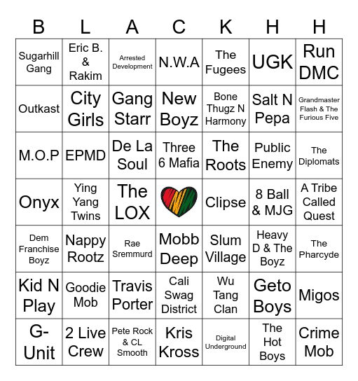 BLACK GIRL/BOY RAP GROUPS Bingo Card