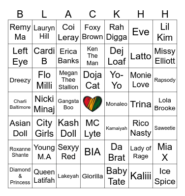 BLACK FEMALE RAPPERS Bingo Card