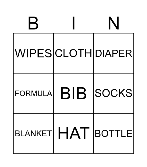 BABY SHOWER BINGO Card