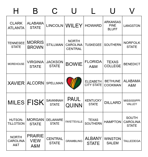 HBCU'S Bingo Card