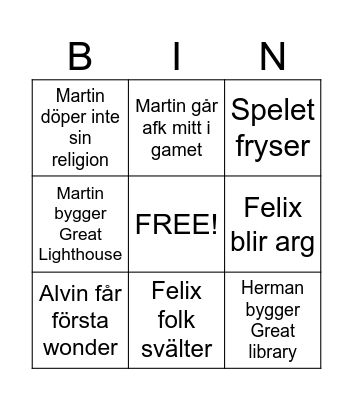 C Bingo Card