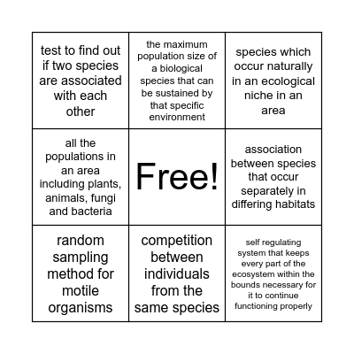 Populations and communities Bingo Card