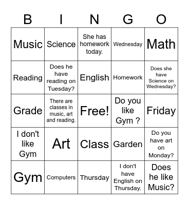 Untitled Bingo Card