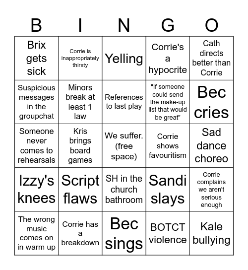 WSSU Chaos Bingo Card