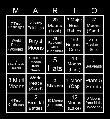 Super Mario Odyssey Bingo Card