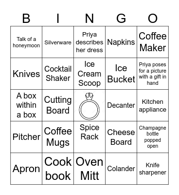 Priya's Bridal Shower Bingo Card