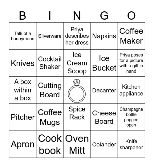 Priya's Bridal Shower Bingo Card