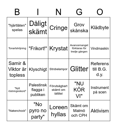 Mellobingo deltävling 1 Bingo Card