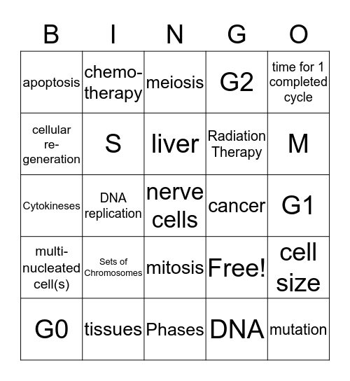 The Cell Cycle Bingo Card