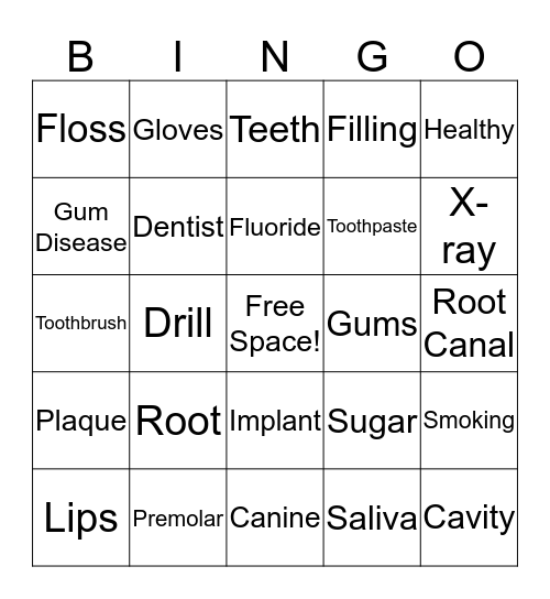 Dental Bingo  Bingo Card