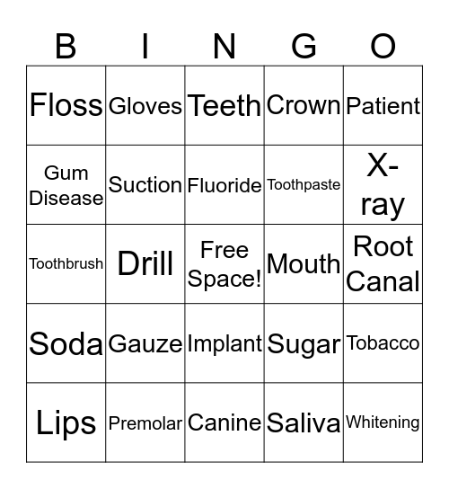 Dental Bingo  Bingo Card