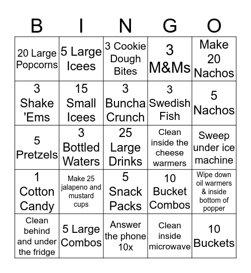 Concession Bingo Card