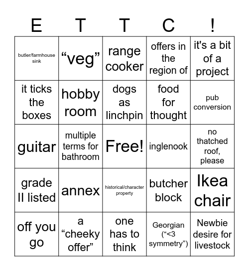 Escape To The Country Part II Bingo Card