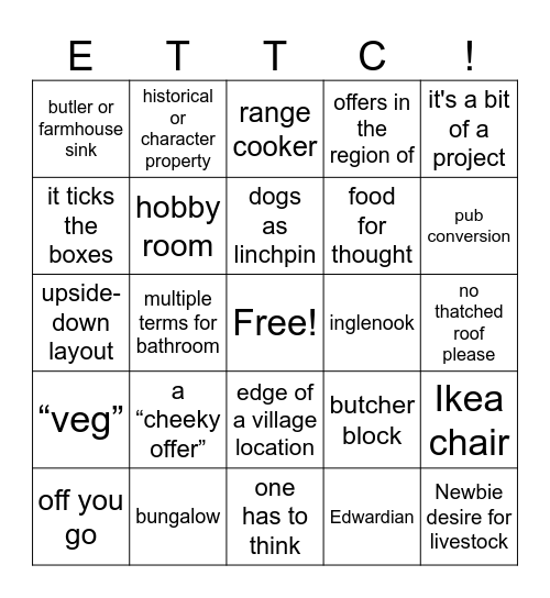 Escape To The Country Part II Bingo Card