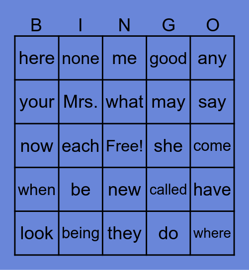 Sight Word Bingo - Level 1 Bingo Card