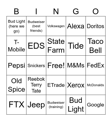 Super Bowl BINGO Card