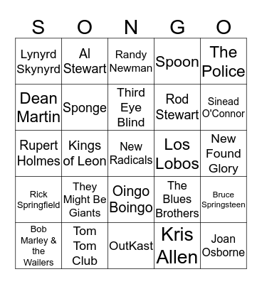 SONGO GAME 7 Bingo Card