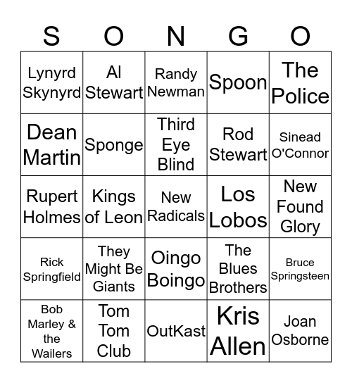 SONGO GAME 7 Bingo Card