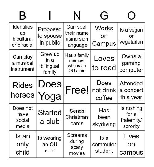 Human Bingo Card