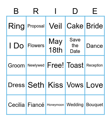 Bridal Bingo Card