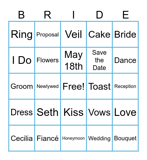 Bridal Bingo Card