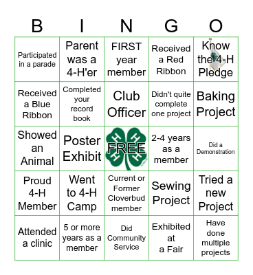 4 - H Bingo Card