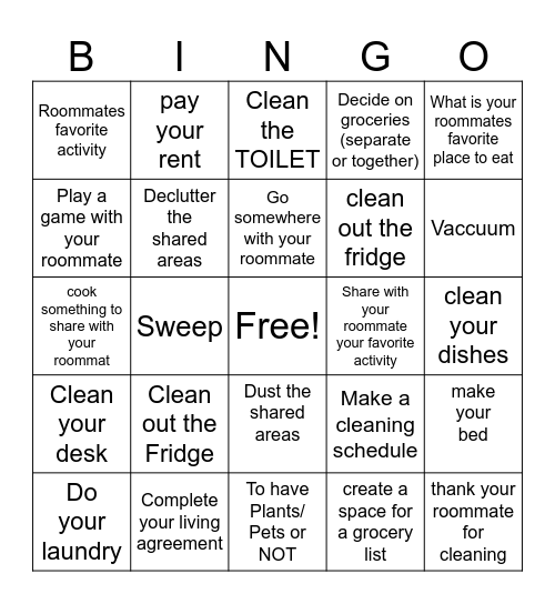 Roommate Bingo - Apartment Life Bingo Card