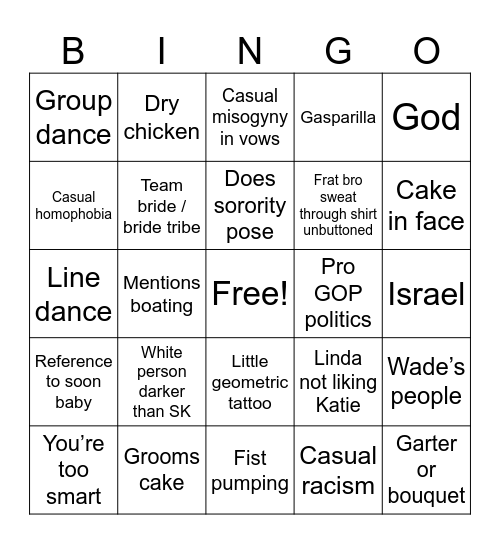 Wedding Bingo Card